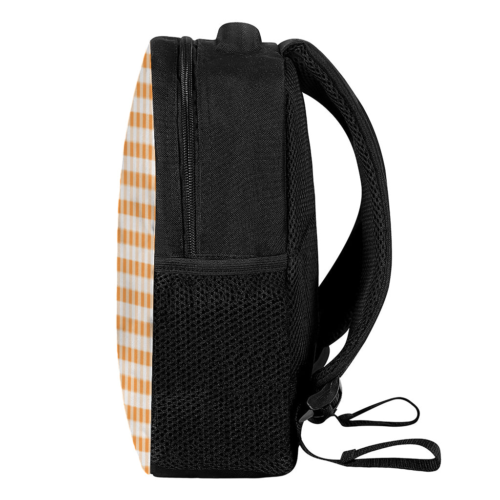 Orange And White Gingham Pattern Print Casual Backpack