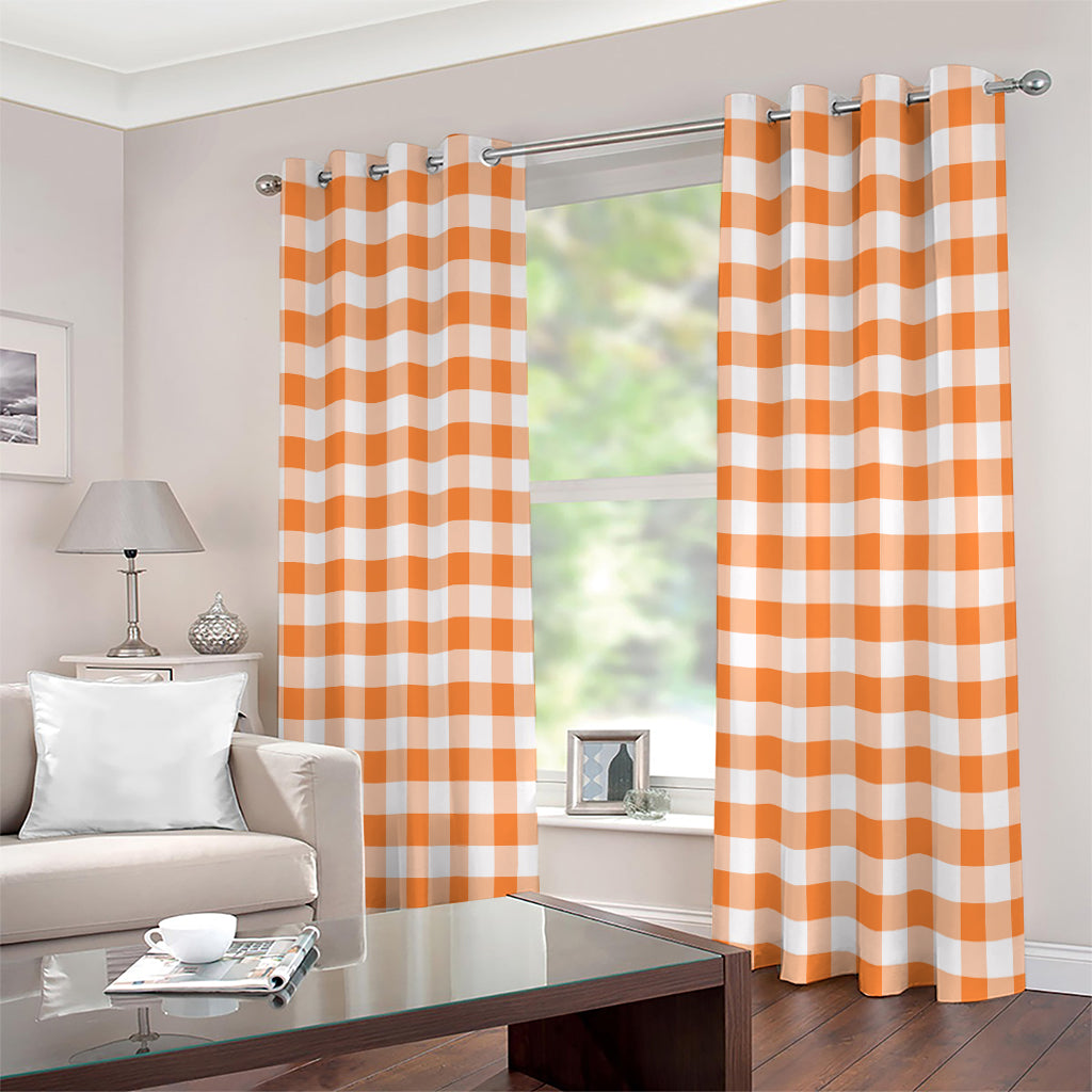Orange And White Gingham Pattern Print Extra Wide Grommet Curtains