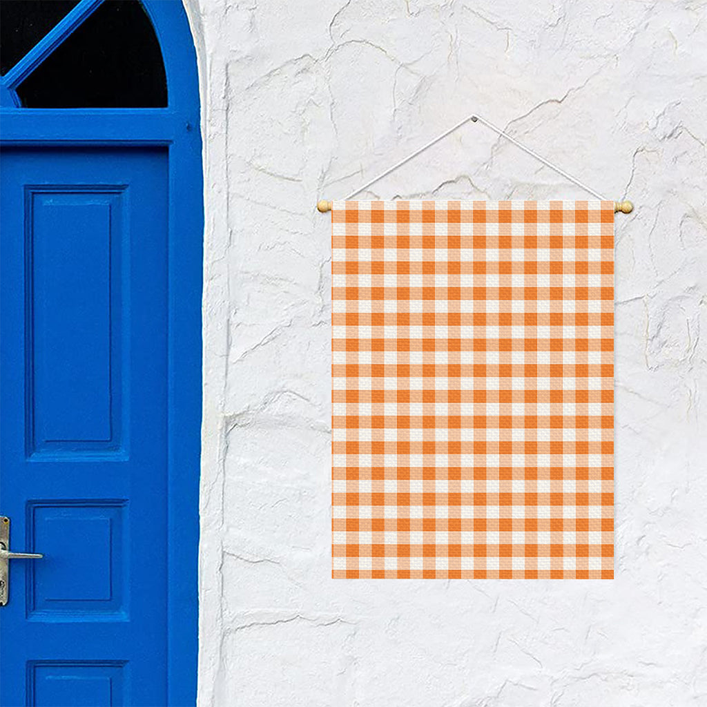 Orange And White Gingham Pattern Print Garden Flag