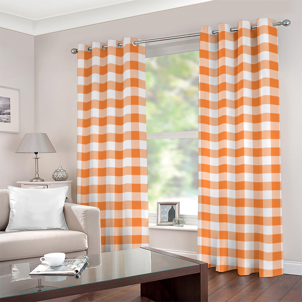 Orange And White Gingham Pattern Print Grommet Curtains