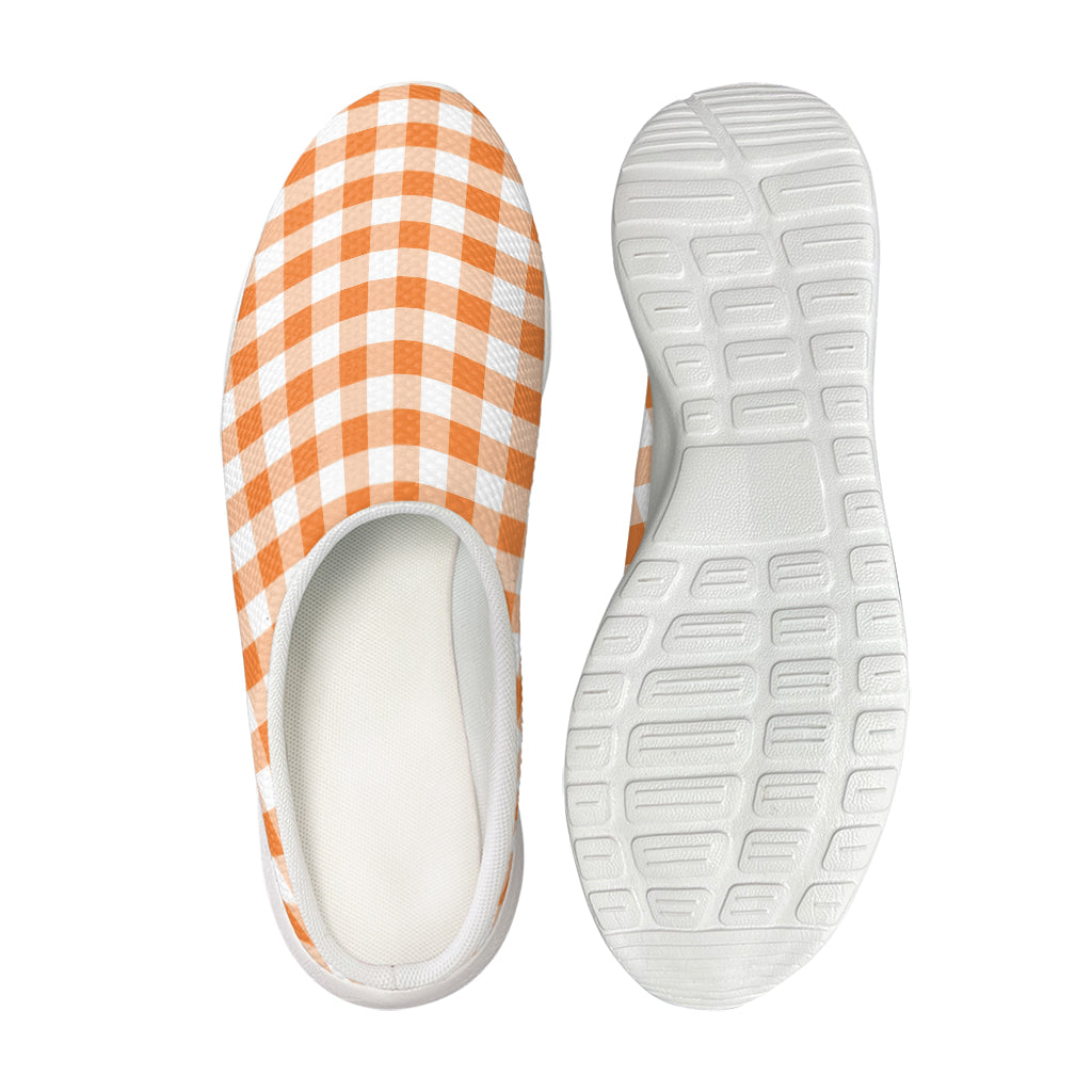 Orange And White Gingham Pattern Print Mesh Casual Shoes