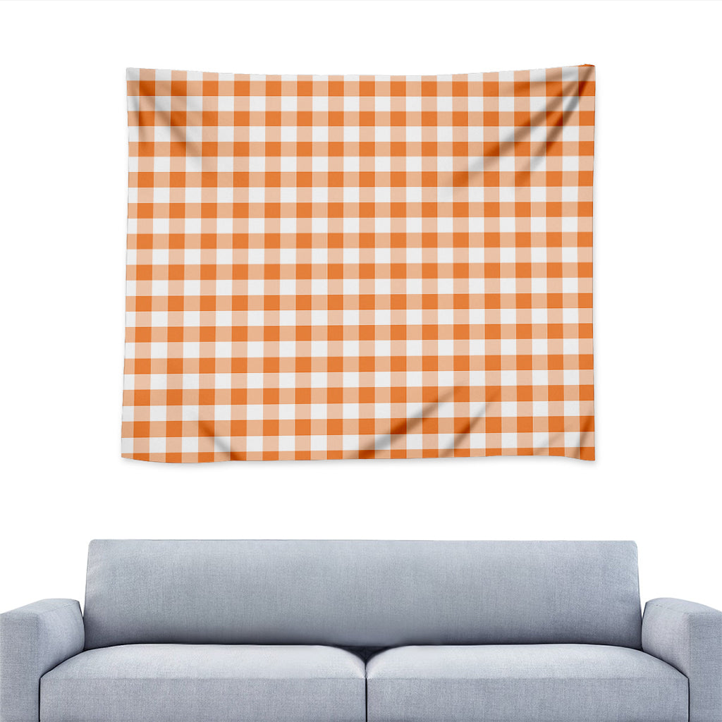 Orange And White Gingham Pattern Print Tapestry