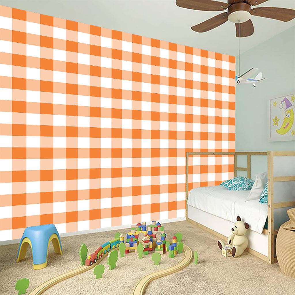 Orange And White Gingham Pattern Print Wall Sticker