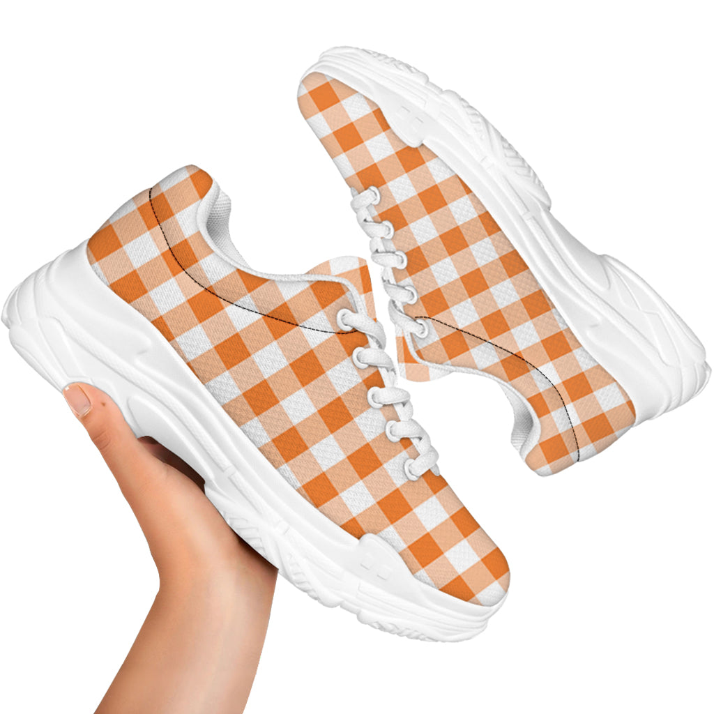 Orange And White Gingham Pattern Print White Chunky Shoes