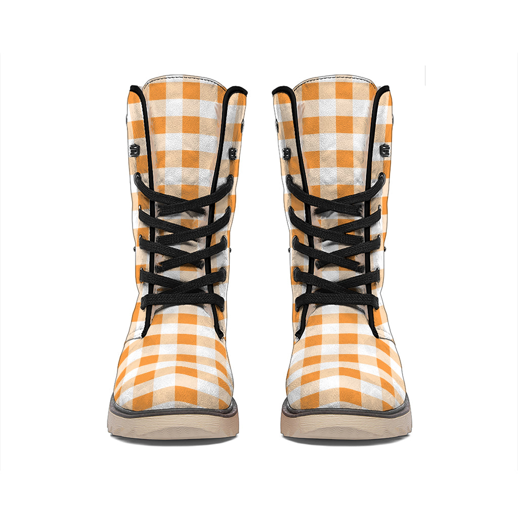 Orange And White Gingham Pattern Print Winter Boots