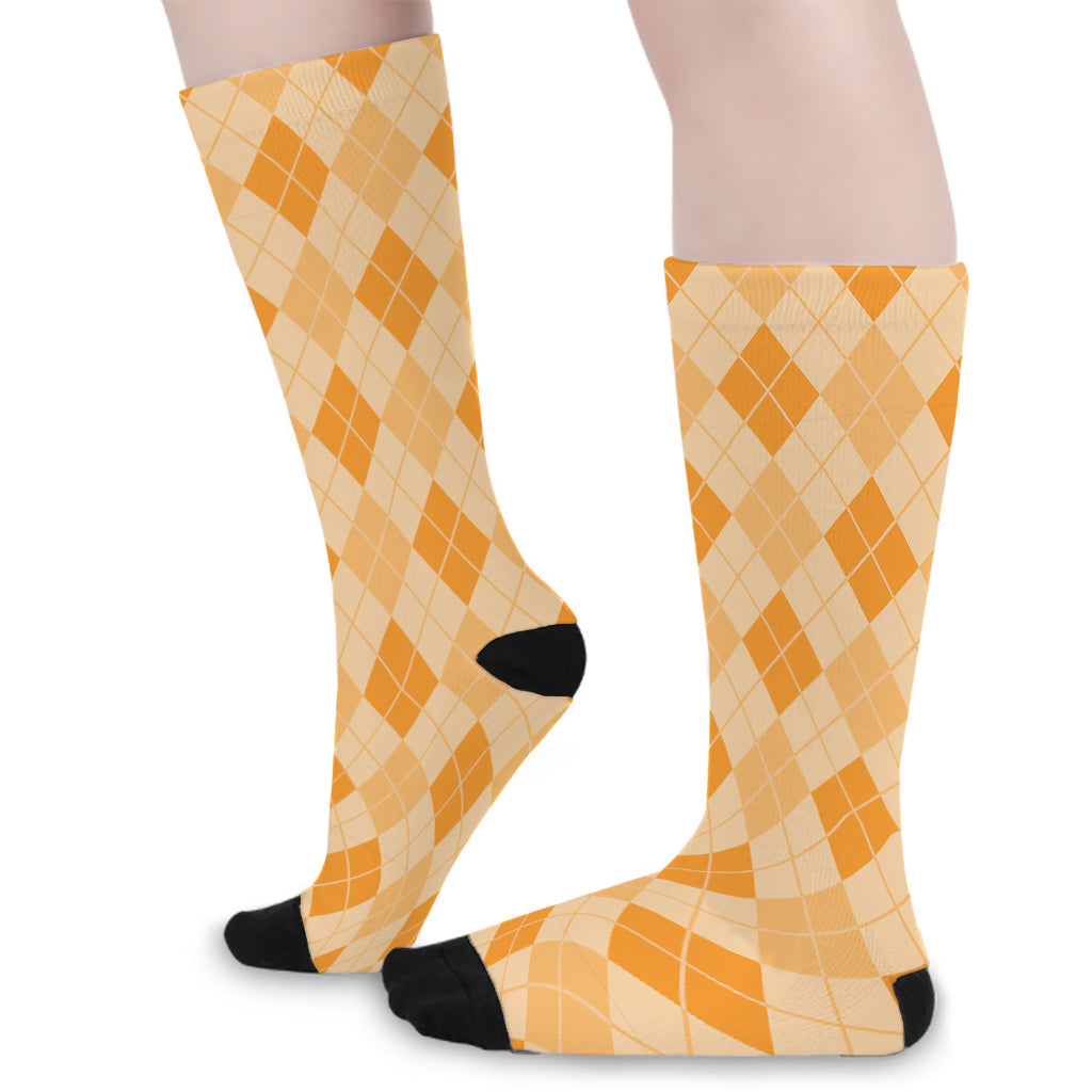 Orange Argyle Pattern Print Long Socks