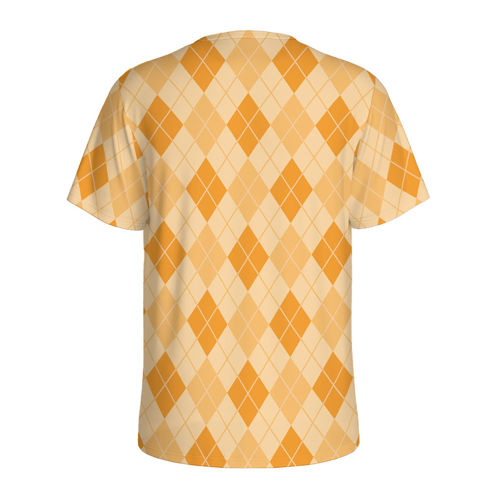 Orange Argyle Pattern Print Men's Sports T-Shirt