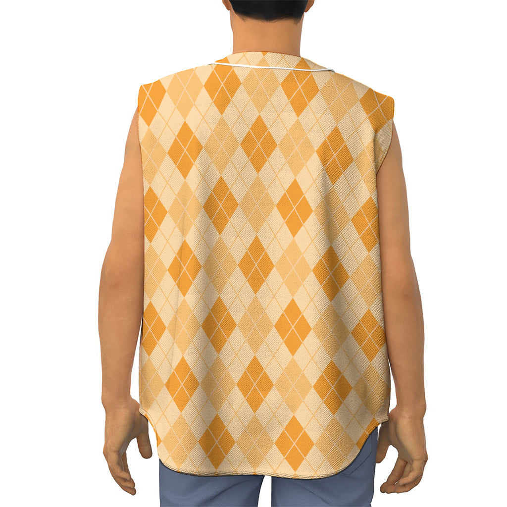 Orange Argyle Pattern Print Sleeveless Baseball Jersey