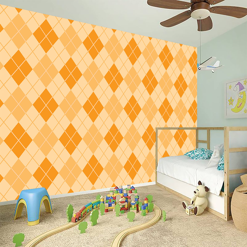 Orange Argyle Pattern Print Wall Sticker