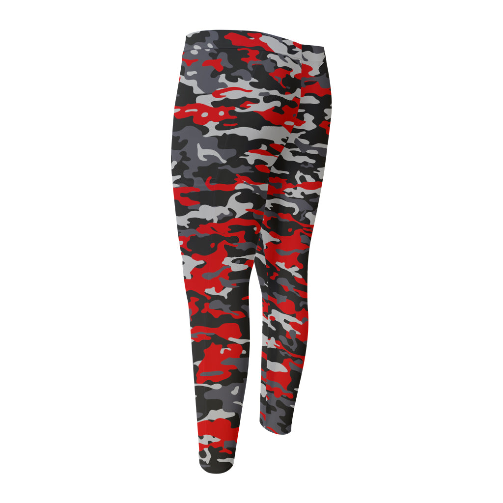Orange Black And Grey Camouflage Print Men's Compression Pants