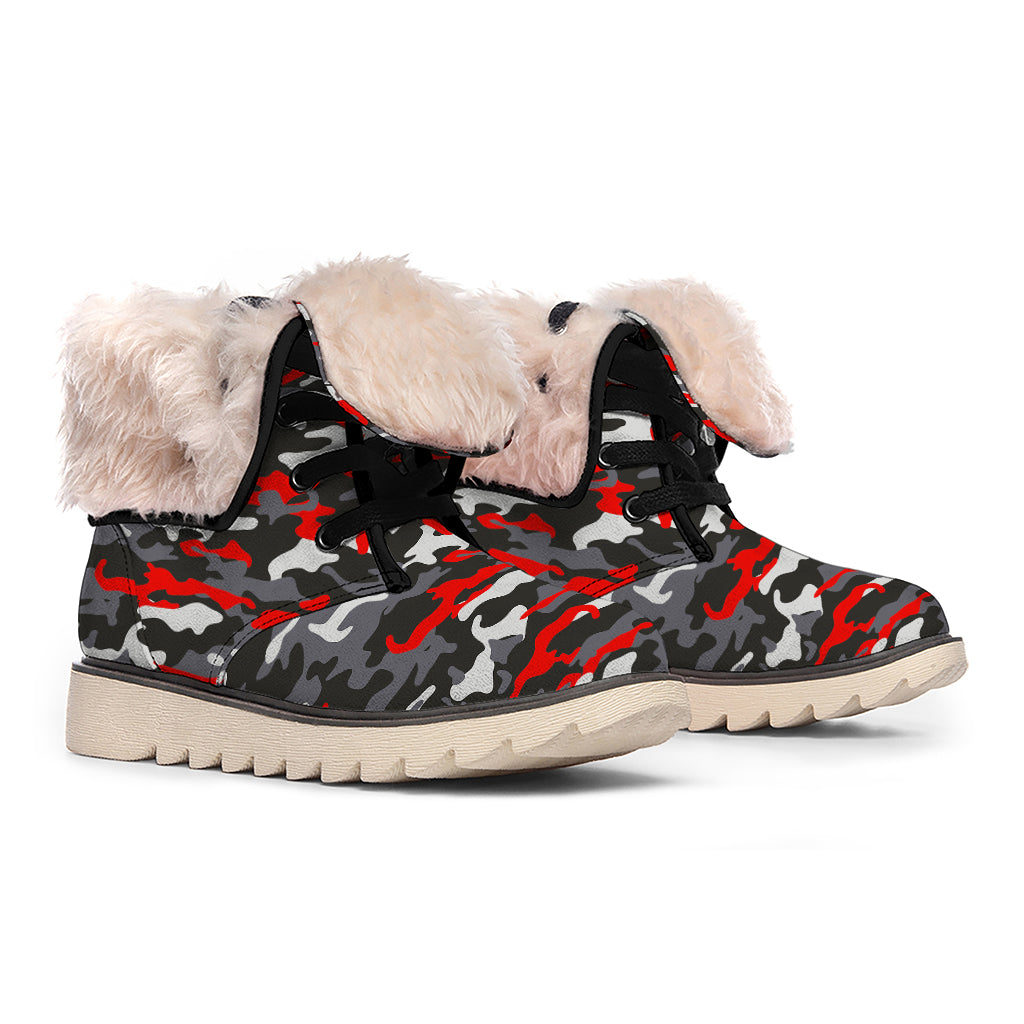 Orange Black And Grey Camouflage Print Winter Boots