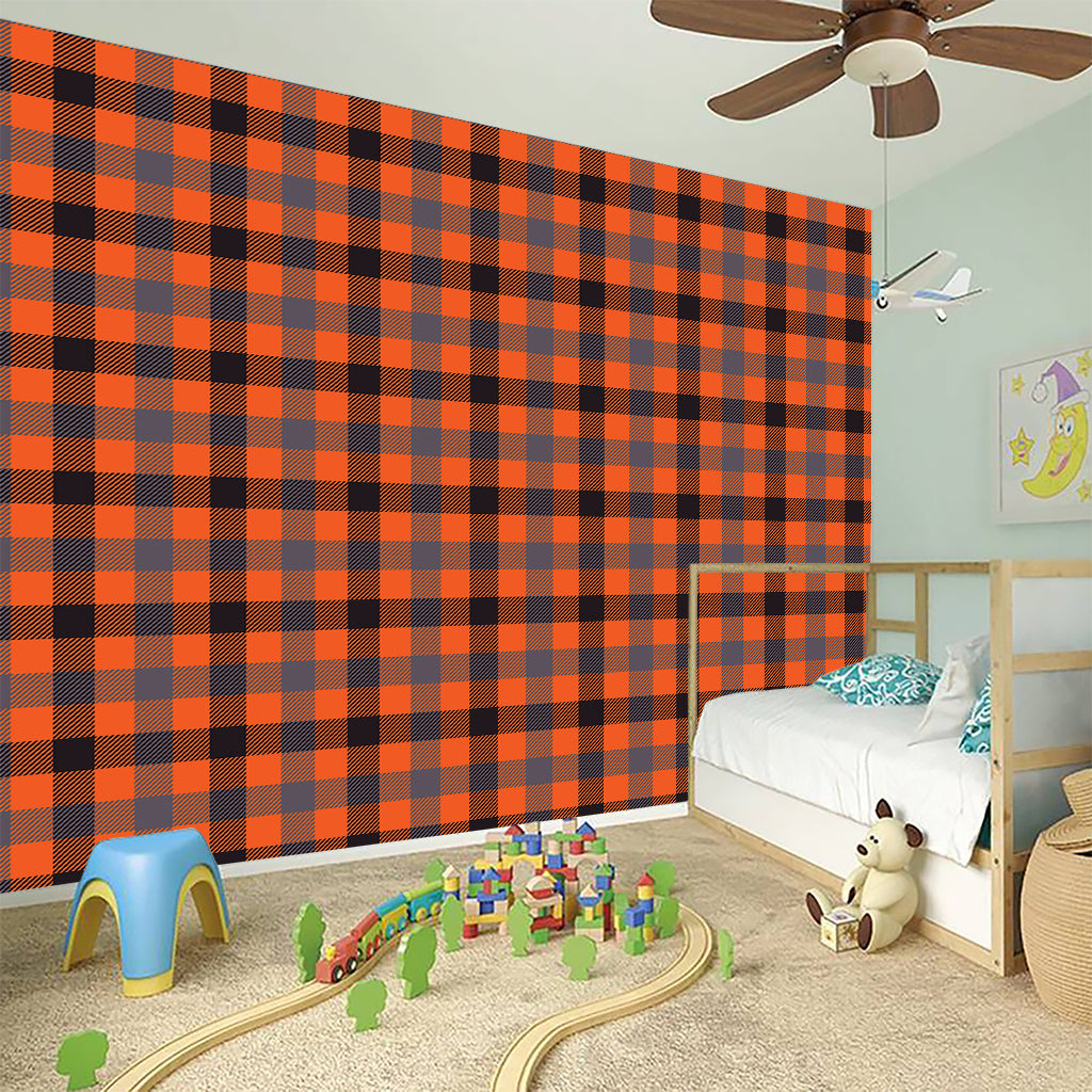 Orange Black And Grey Plaid Print Wall Sticker
