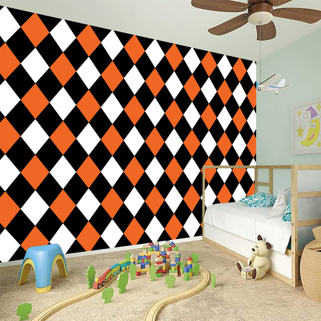 Orange Black And White Harlequin Print Wall Sticker