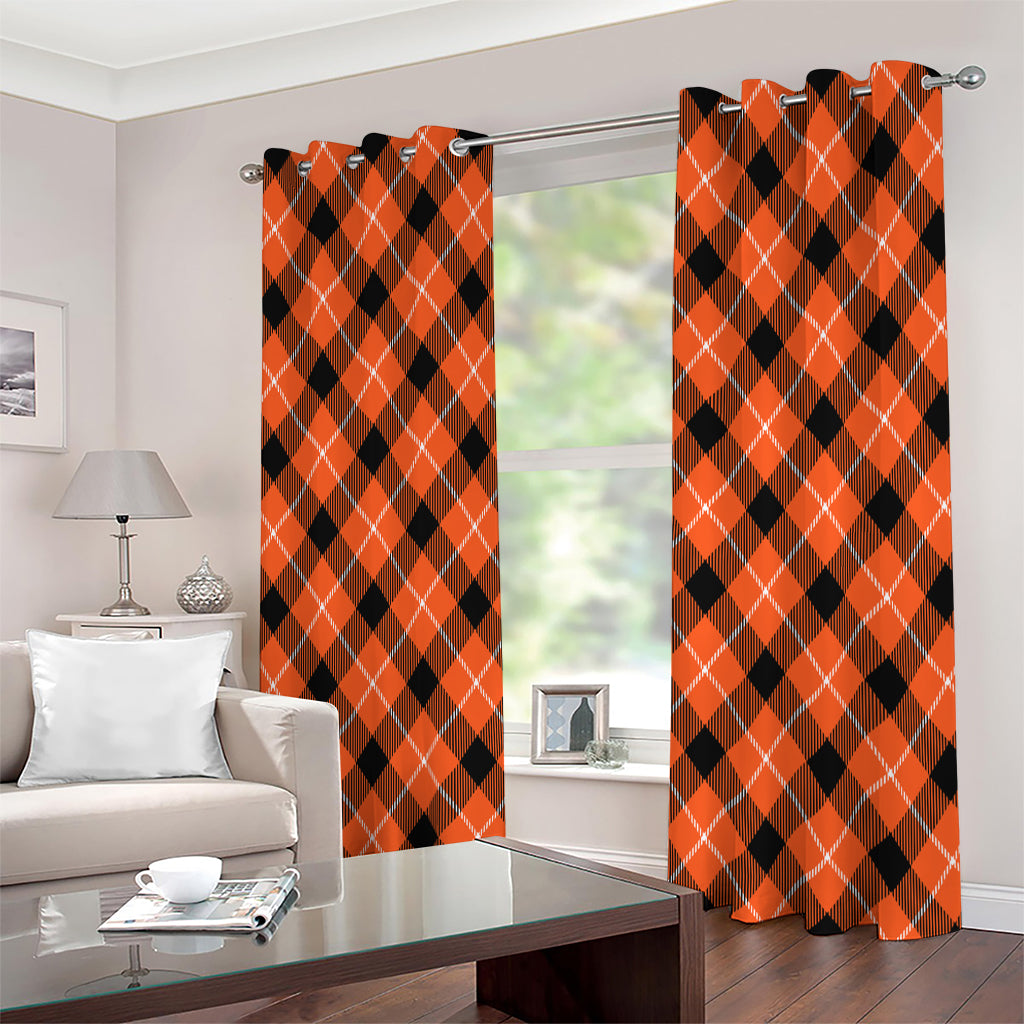Orange Black And White Plaid Print Extra Wide Grommet Curtains