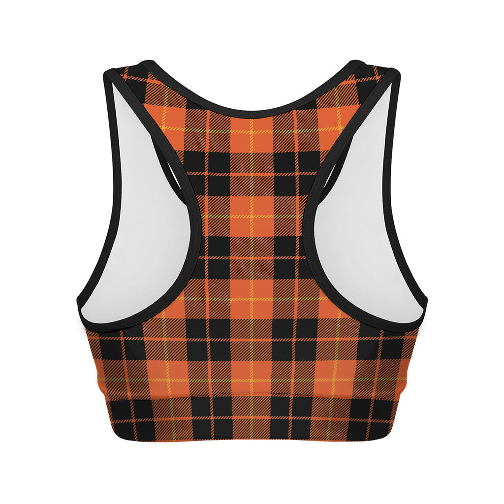 Orange Black And Yellow Tartan Print Women's Sports Bra
