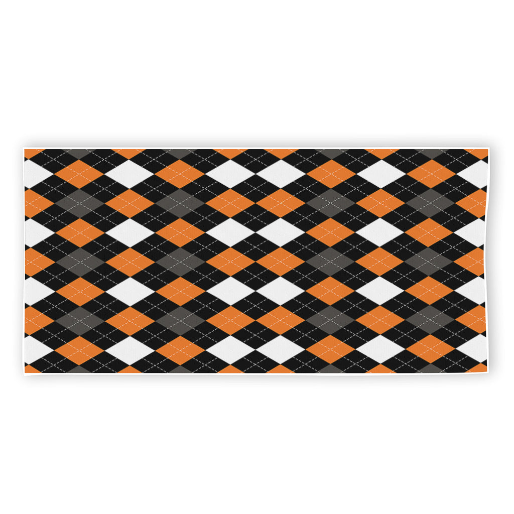 Orange Black Grey And White Argyle Print Beach Towel