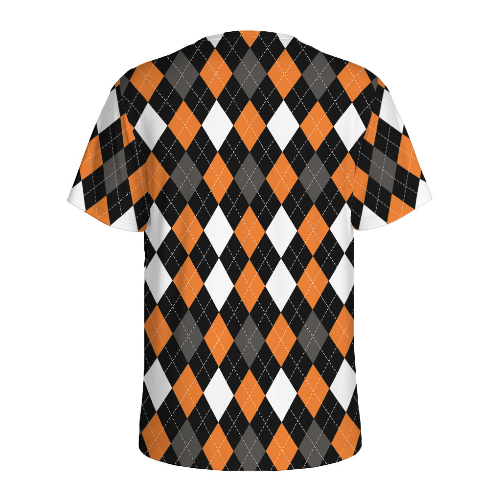 Orange Black Grey And White Argyle Print Men's Sports T-Shirt
