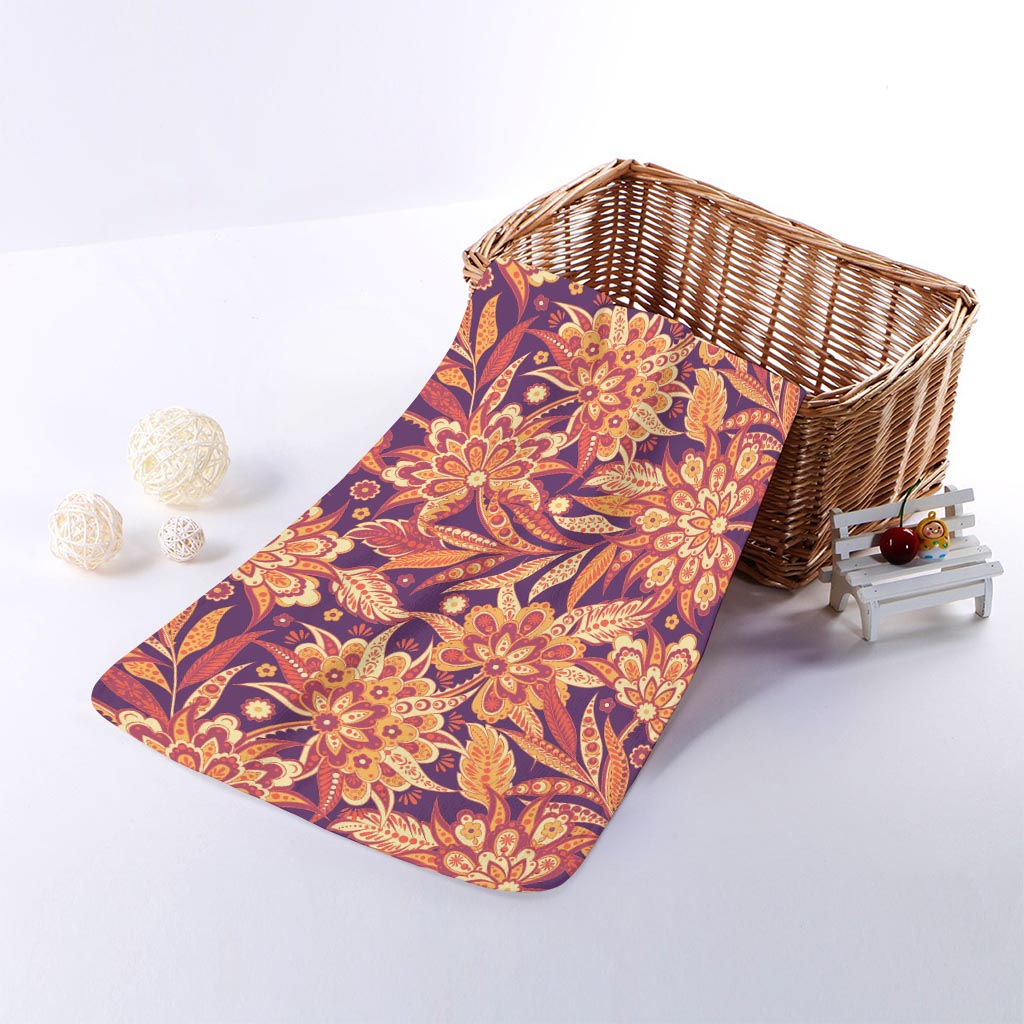 Orange Bohemian Floral Pattern Print Towel
