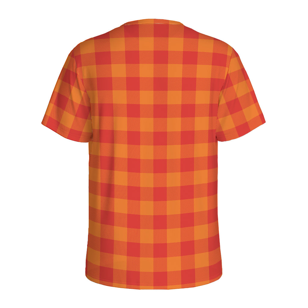 Orange Buffalo Check Pattern Print Men's Sports T-Shirt
