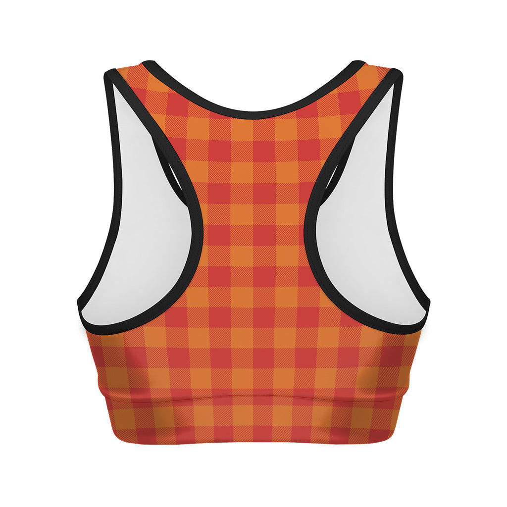 Orange Buffalo Check Pattern Print Women's Sports Bra