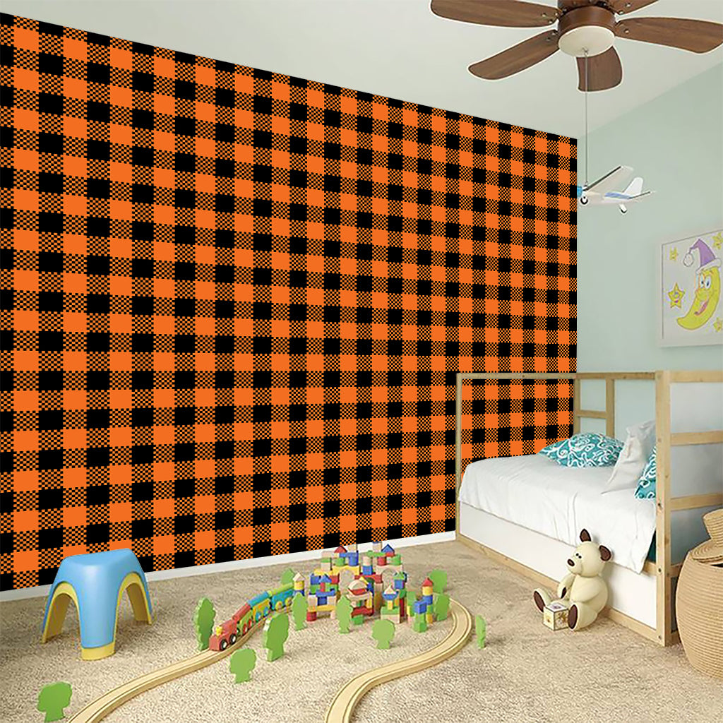 Orange Buffalo Plaid Print Wall Sticker