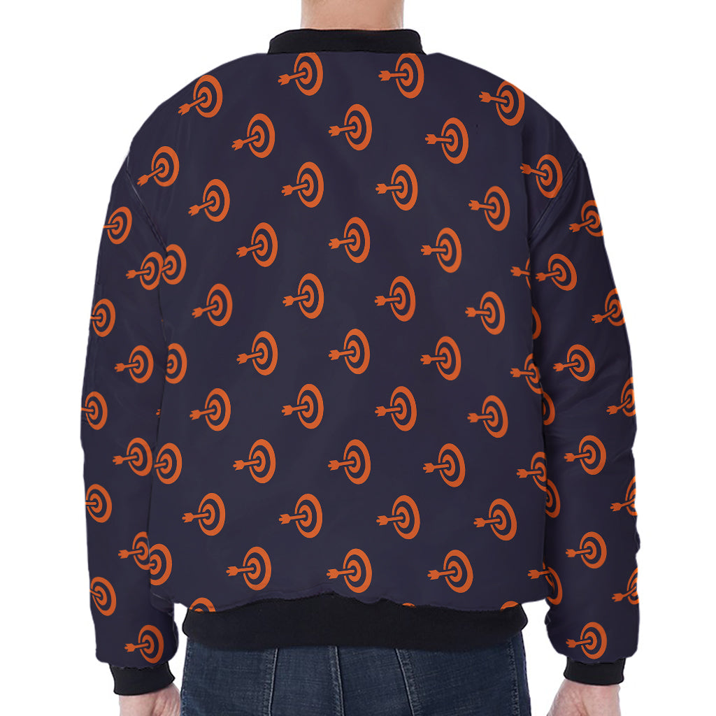 Orange Bullseye Target Pattern Print Zip Sleeve Bomber Jacket