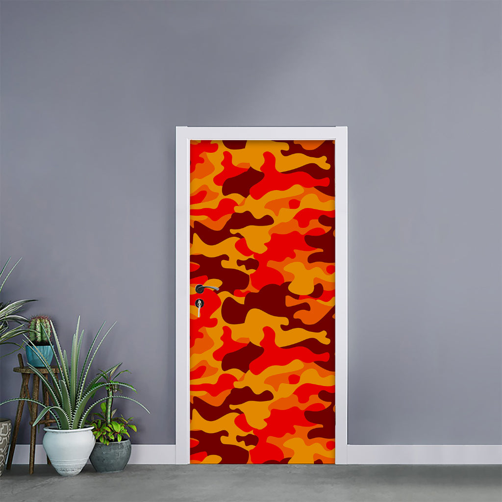 Orange Camouflage Print Door Sticker