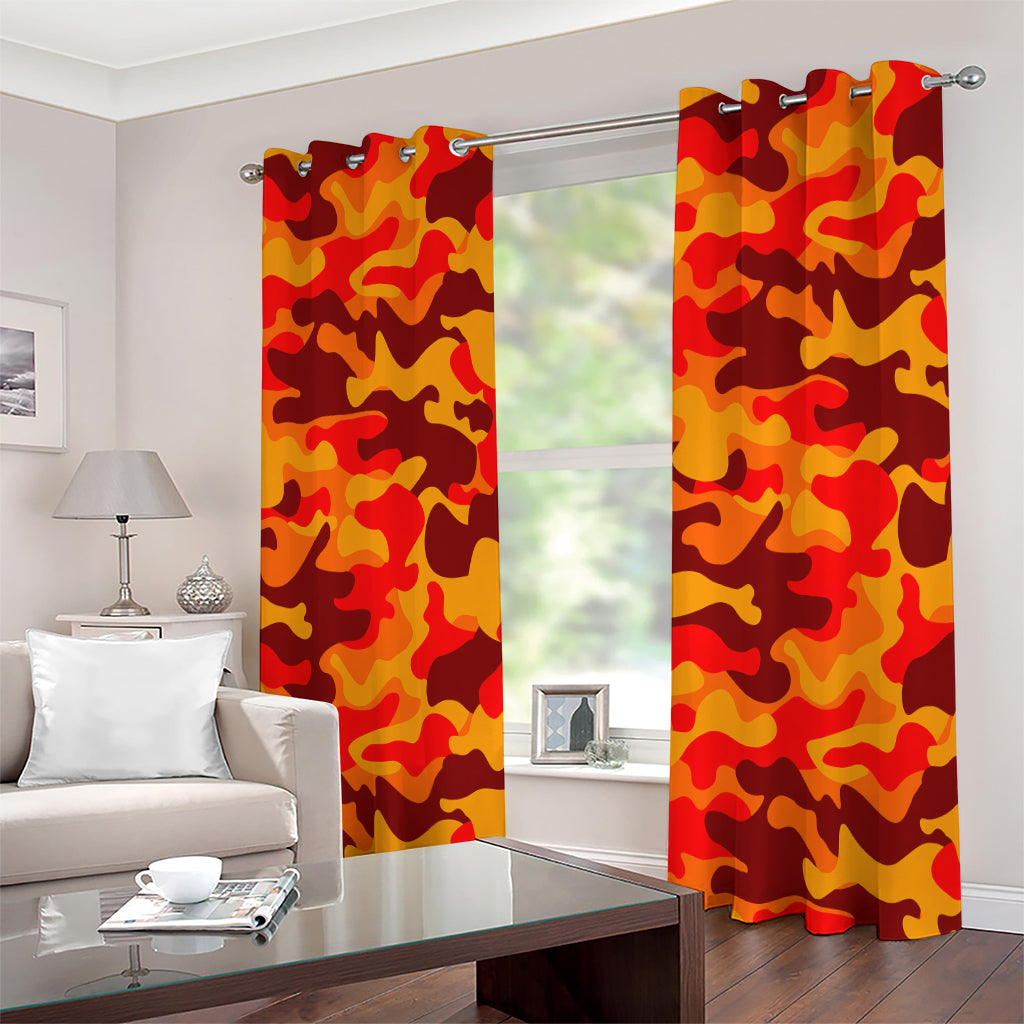 Orange Camouflage Print Extra Wide Grommet Curtains