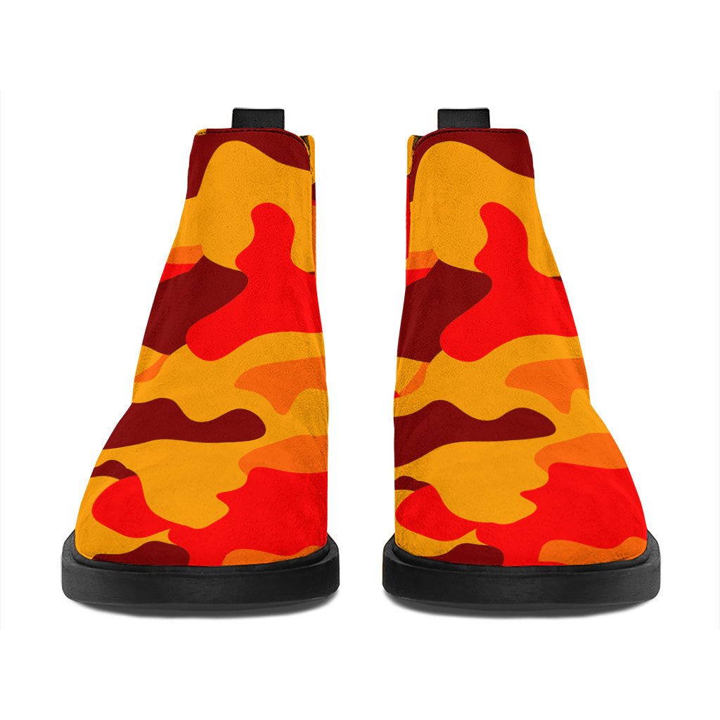 Orange Camouflage Print Flat Ankle Boots