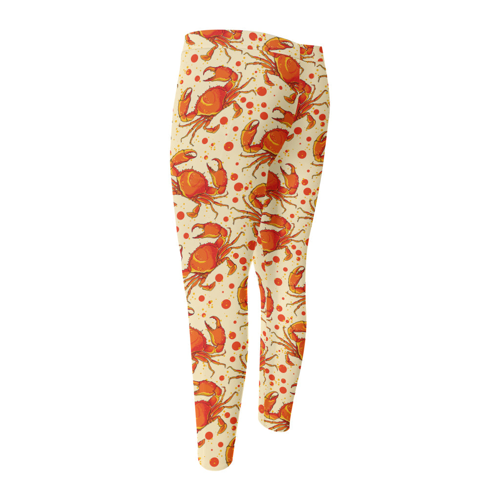 Orange Crab Pattern Print Men's Compression Pants