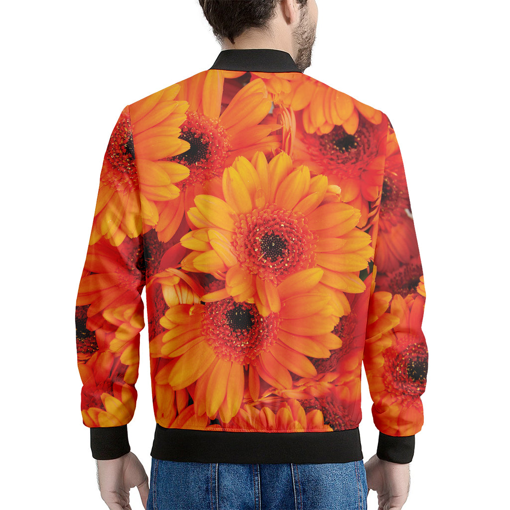Orange Daisy Flower Print Men's Bomber Jacket