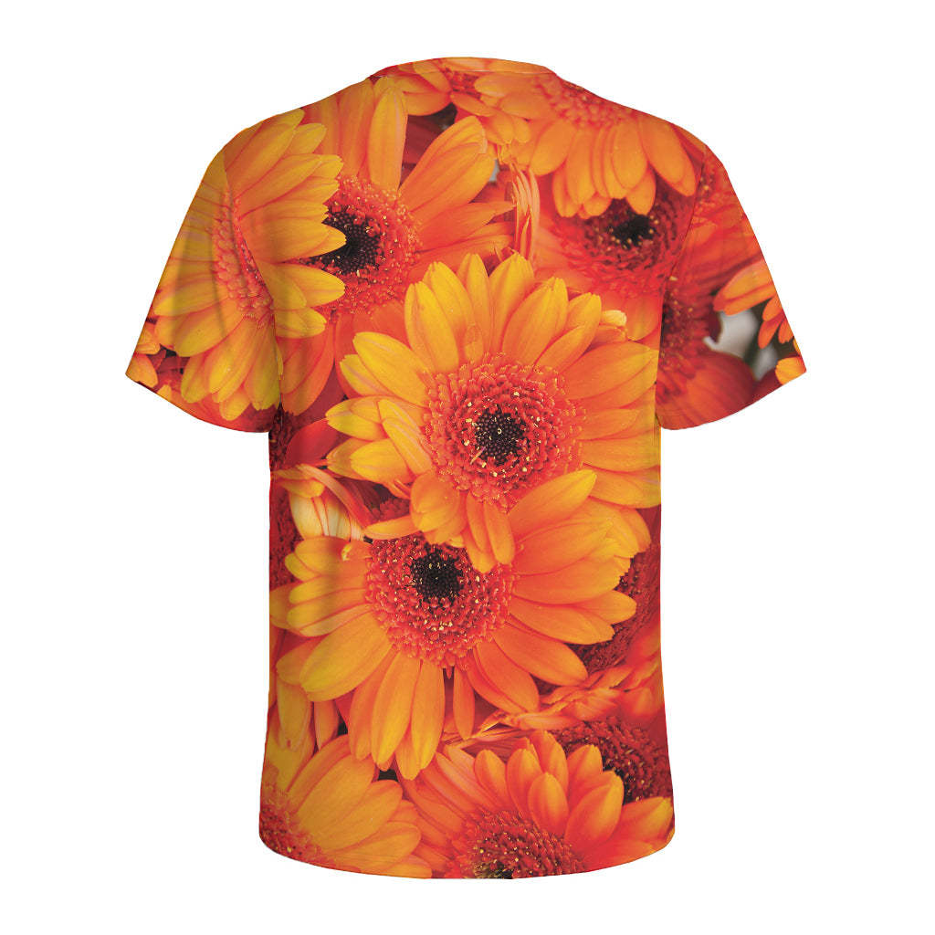 Orange Daisy Flower Print Men's Sports T-Shirt