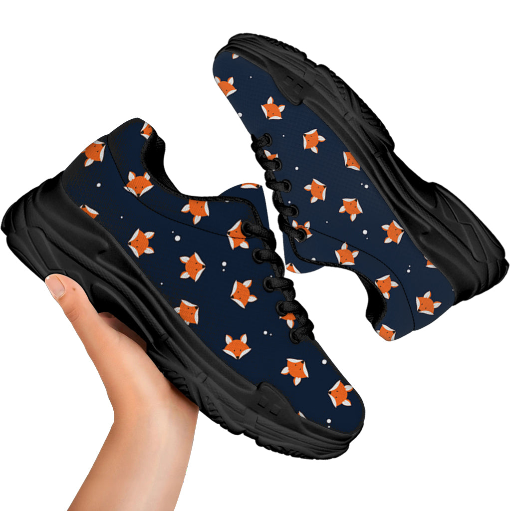 Orange Fox Pattern Print Black Chunky Shoes