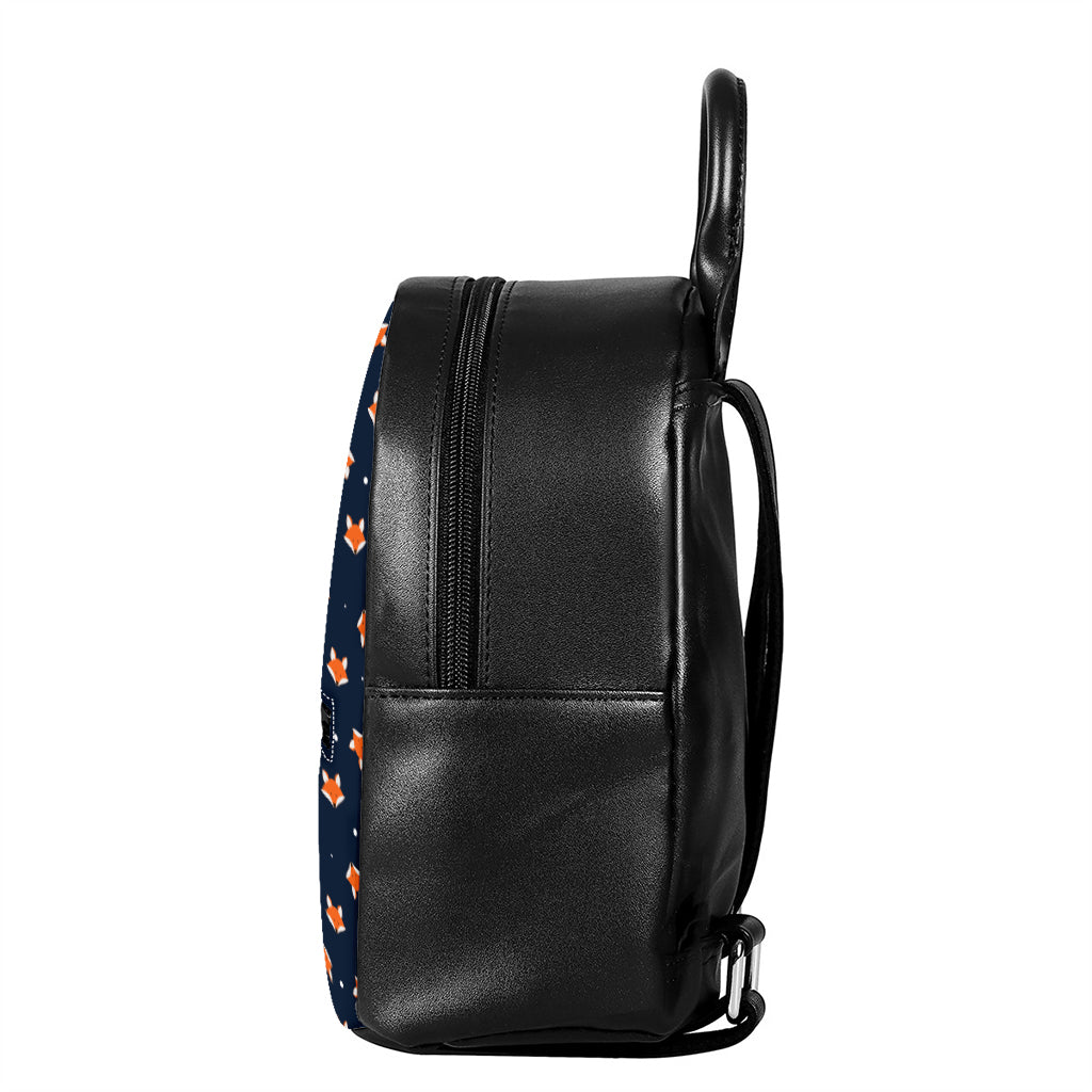 Orange Fox Pattern Print Leather Backpack