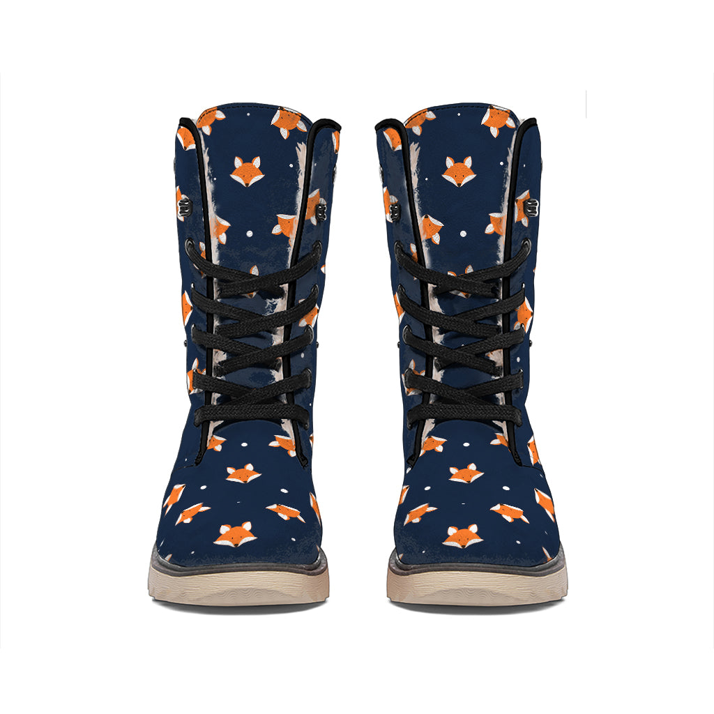 Orange Fox Pattern Print Winter Boots