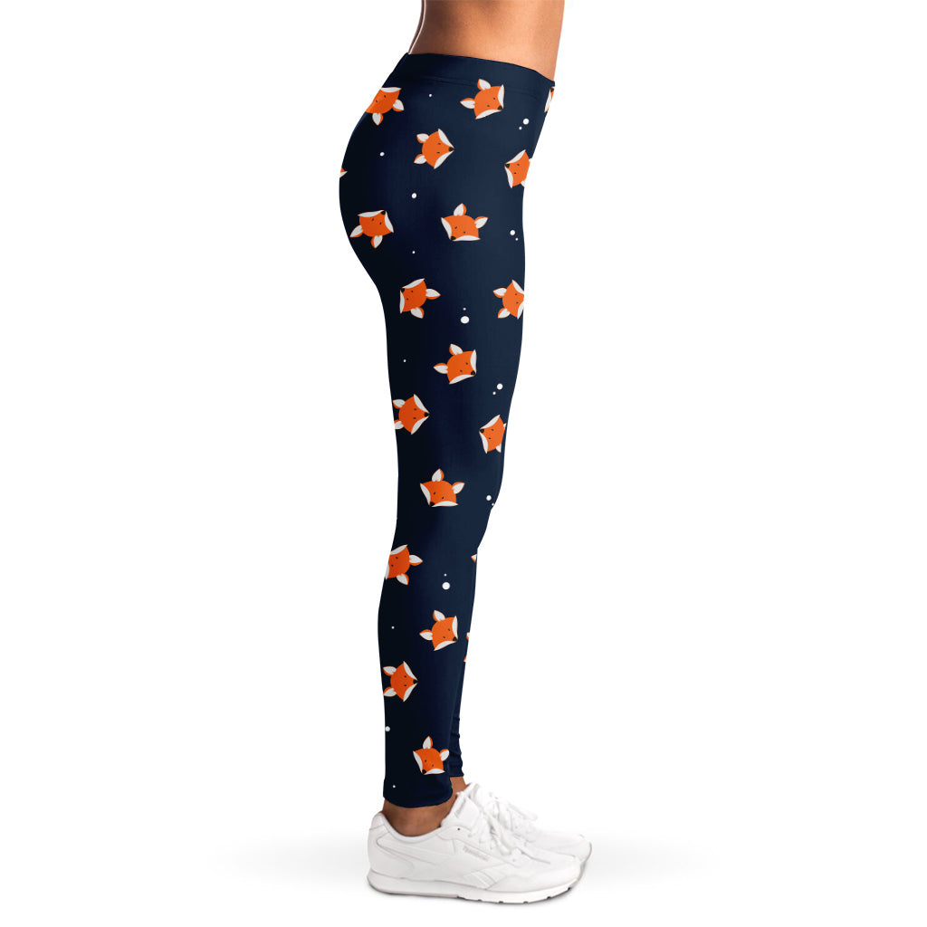 Orange Fox Pattern Print Women's Leggings
