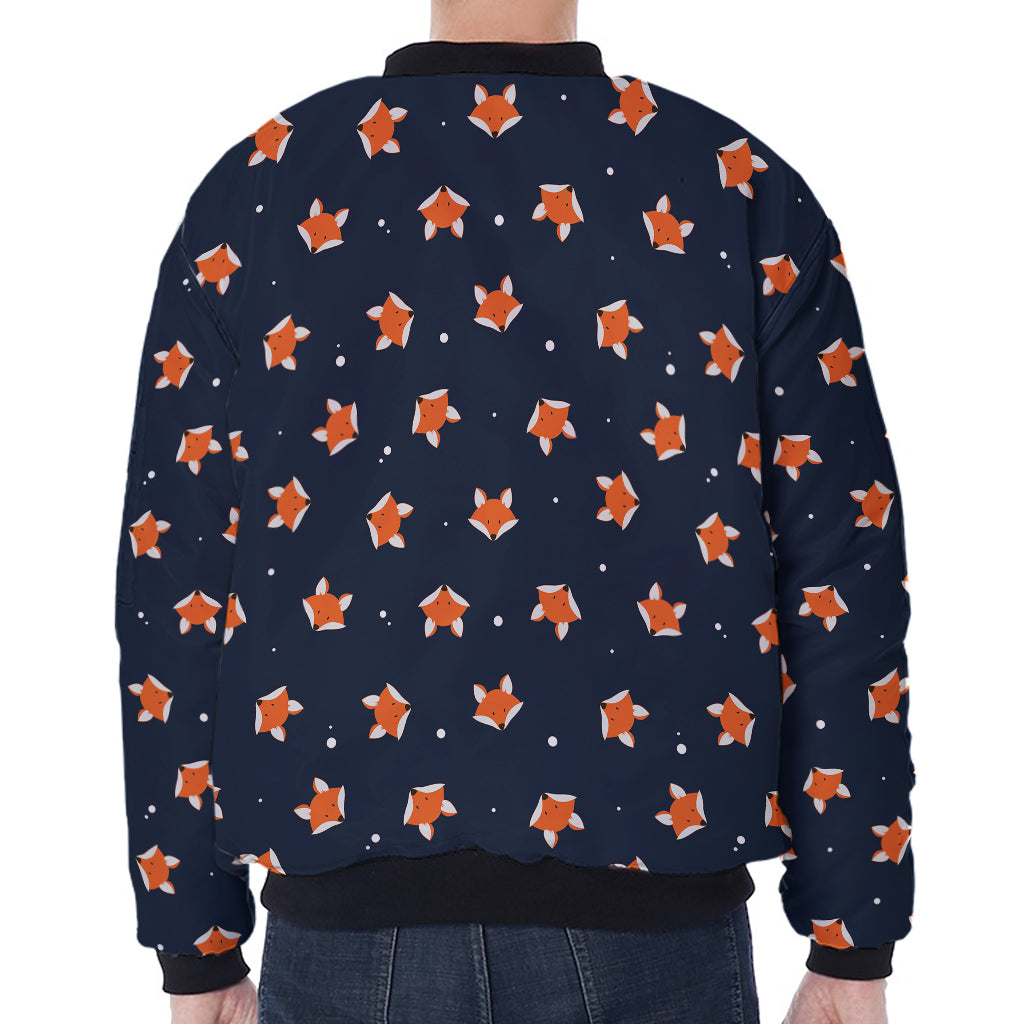Orange Fox Pattern Print Zip Sleeve Bomber Jacket