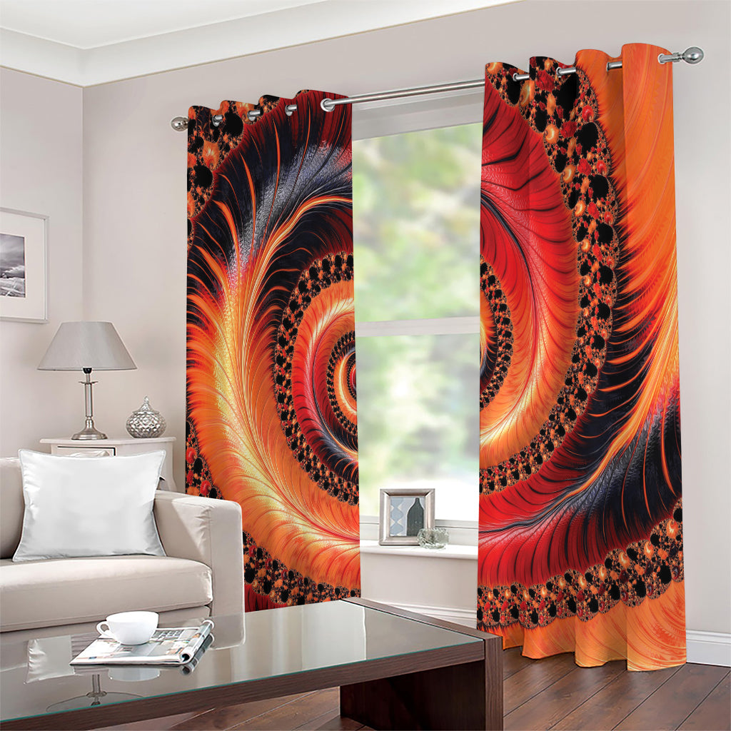 Orange Fractal Print Extra Wide Grommet Curtains