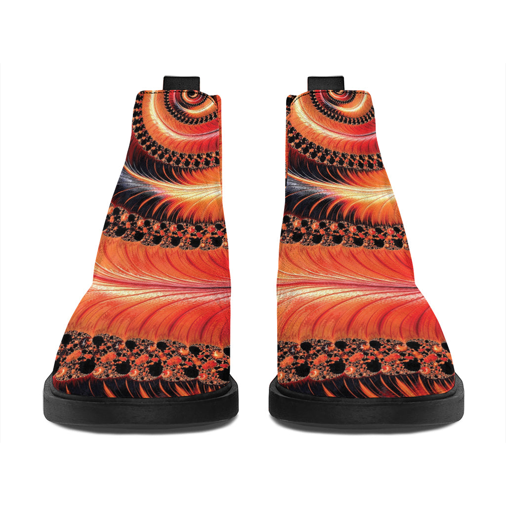 Orange Fractal Print Flat Ankle Boots