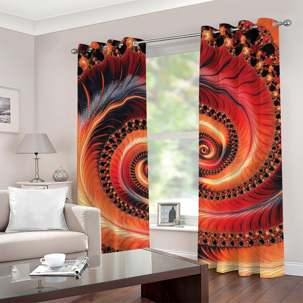 Orange Fractal Print Grommet Curtains