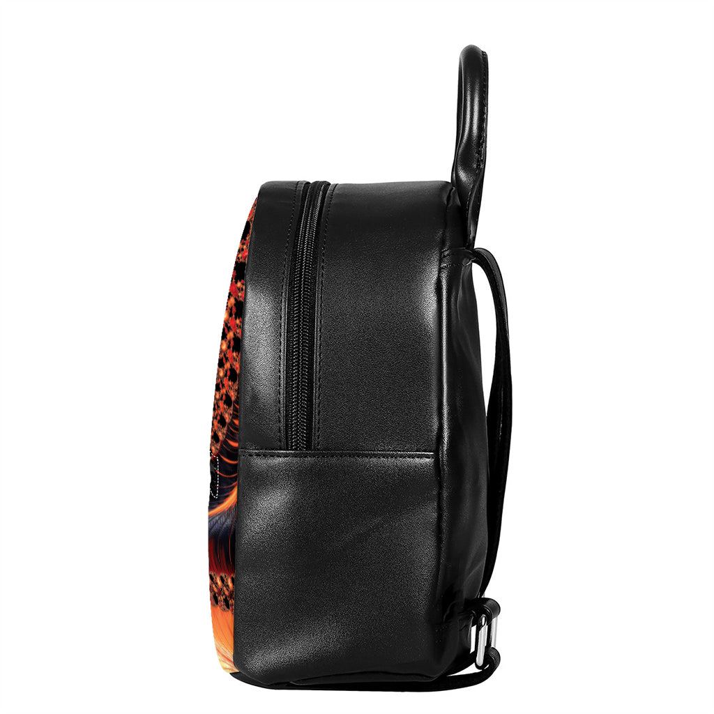 Orange Fractal Print Leather Backpack