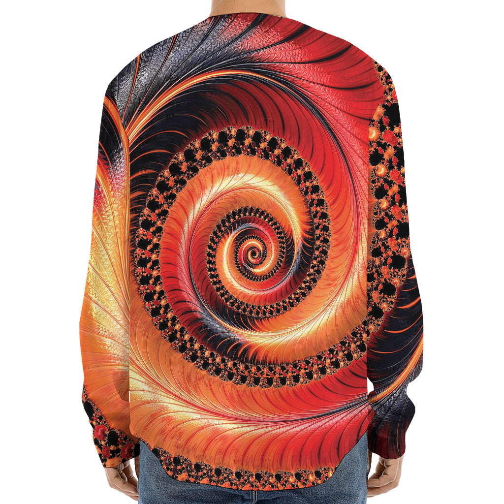 Orange Fractal Print Long Sleeve Baseball Jersey