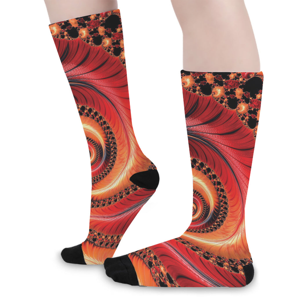 Orange Fractal Print Long Socks