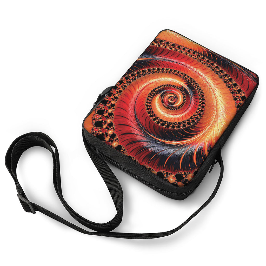 Orange Fractal Print Rectangular Crossbody Bag