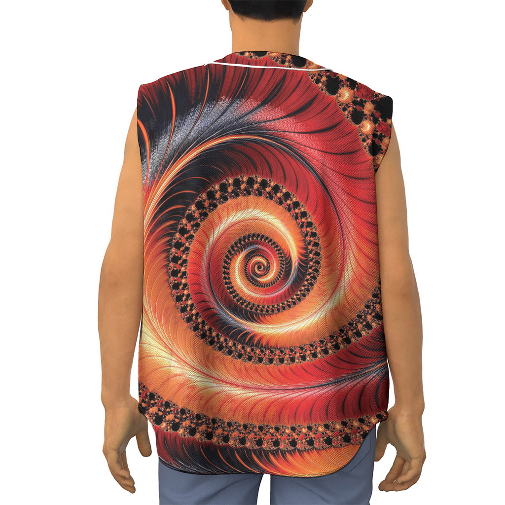 Orange Fractal Print Sleeveless Baseball Jersey