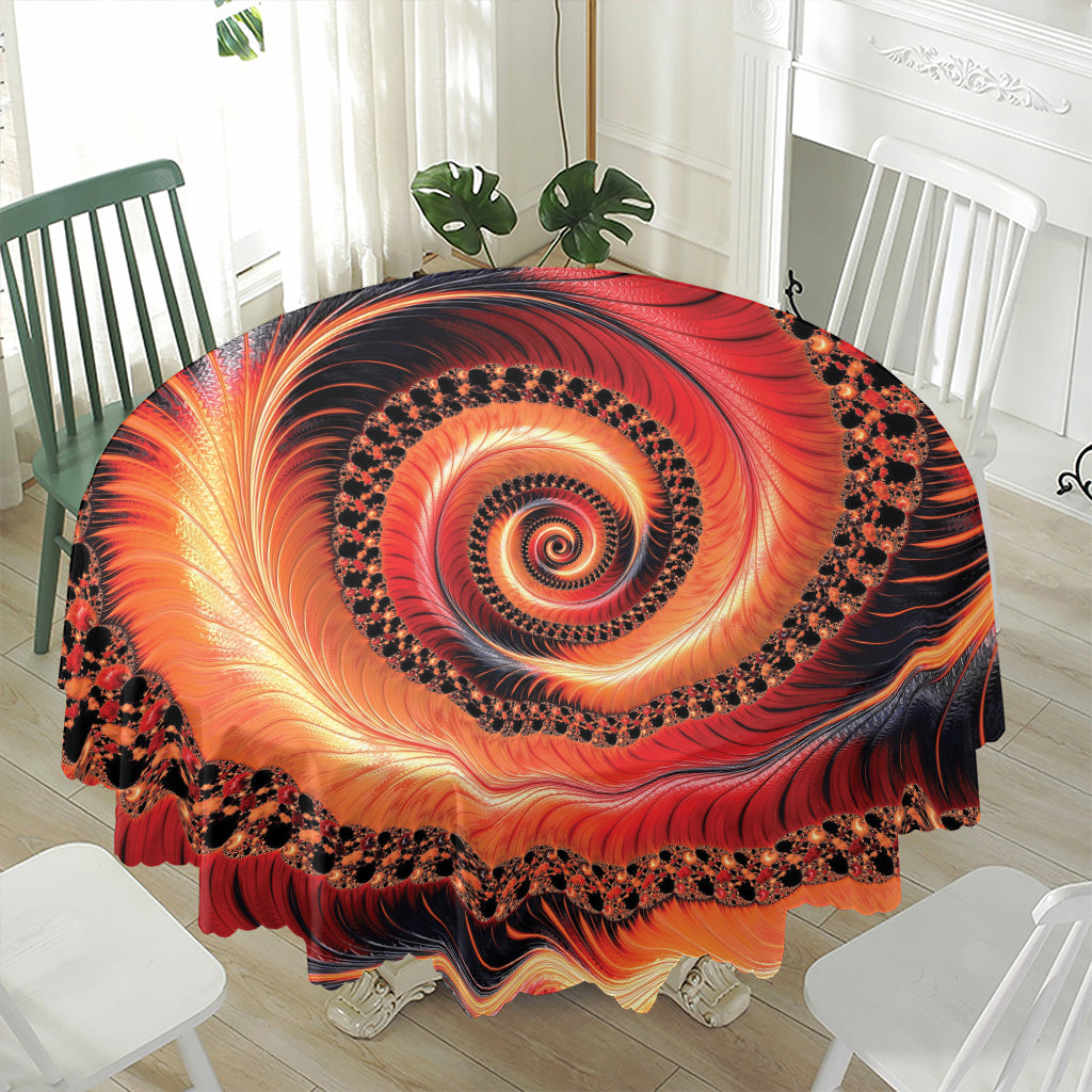 Orange Fractal Print Waterproof Round Tablecloth