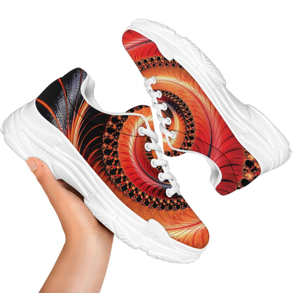 Orange Fractal Print White Chunky Shoes