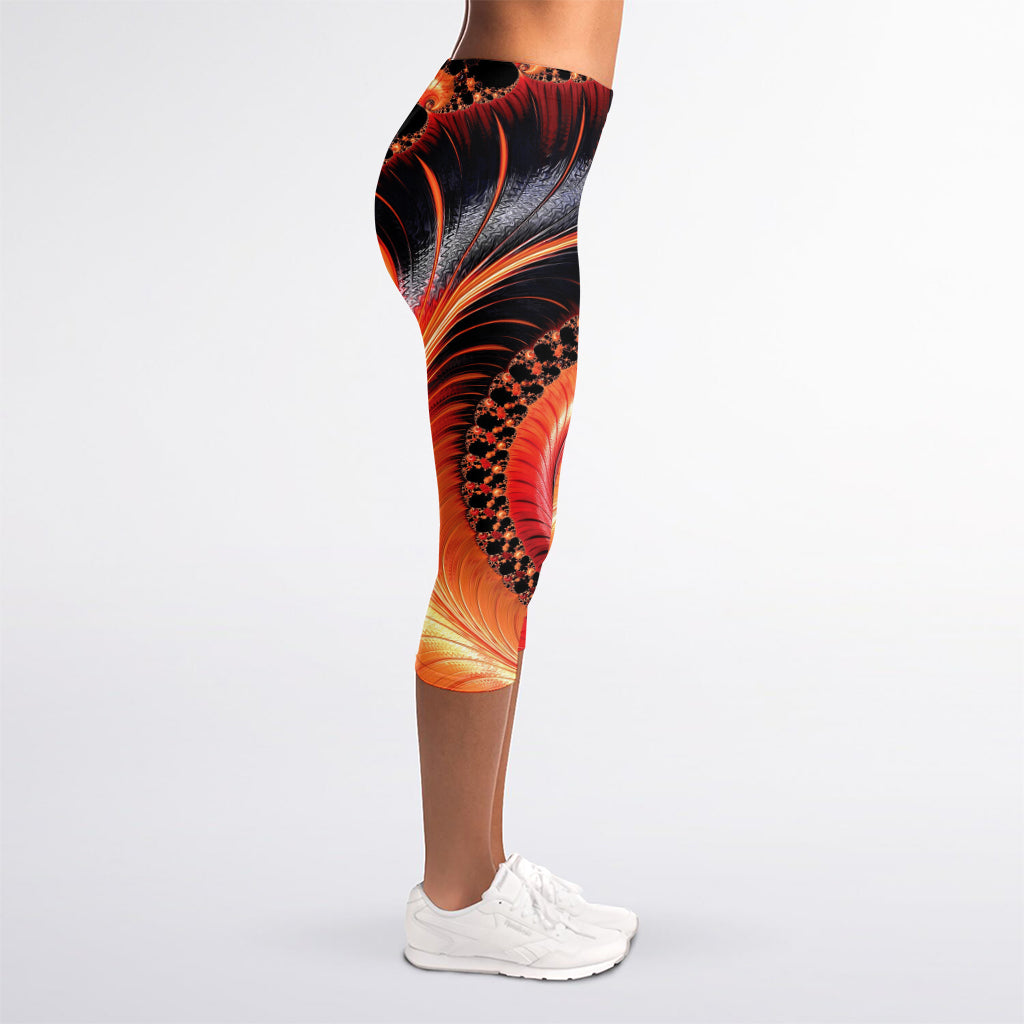 Orange Fractal Print Women's Capri Leggings