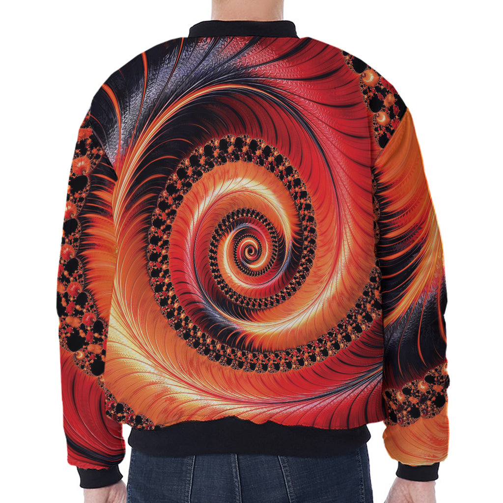 Orange Fractal Print Zip Sleeve Bomber Jacket