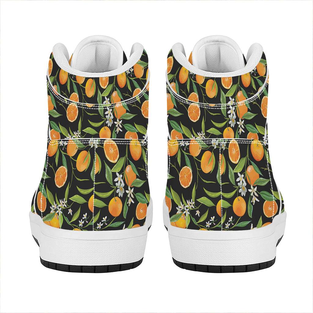 Orange Fruit Pattern Print High Top Leather Sneakers